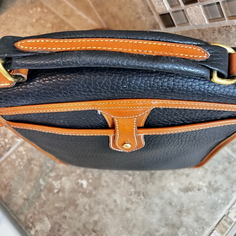 Dooney & Bourke Black and Tan Leather Messenger Bag - Picture 3 of 15